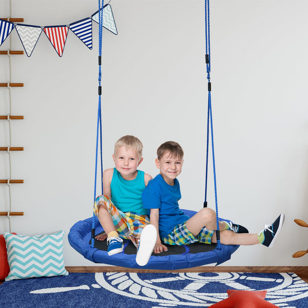 Baloiço para Criança tipo Ninho Baloiço Infantil Redondo acima de 3 Anos Carga Máx. 100 kg Interior e Exterior Ø100x180 cm Azul