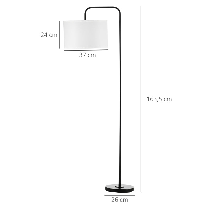 Candeeiro de Pé Moderno Lâmpada E27 Máx. 40W com Ecrã de Linho Estrutura de Aço e Interruptor de Pé Candeeiro de Leitura para Sala de Estar Dormitório 64x38x163,5cm Branco e Preto