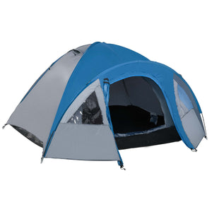 Tenda de Campismo para 2-3 Pessoas Tenda de Campismo com Janelas 2 Bolsos e Bolsa de Transporte 300x250x130 cm Cinza e Azul