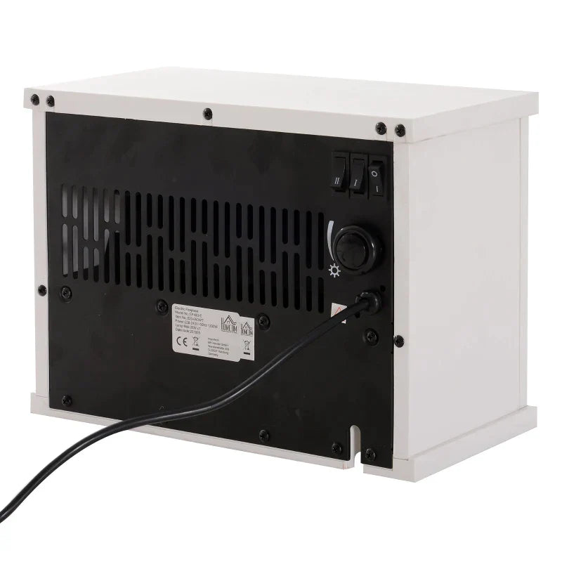 Lareira Elétrica Portátil Lareira Elétrica Compacta com Termostato Ajustável 600W/1200W e Efeito de Chama Realista 34x17x25cm Branco