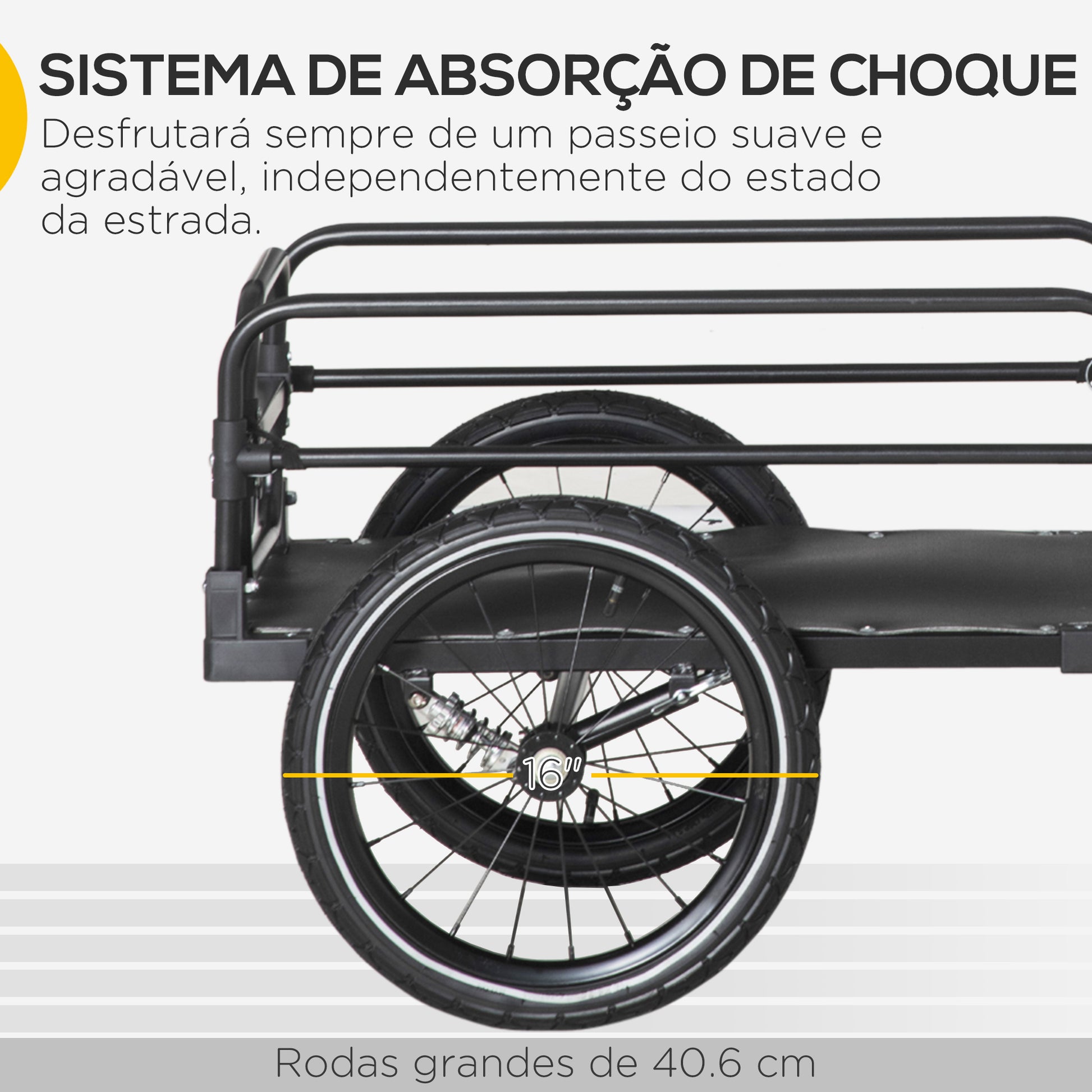 Reboque de Carga para Bicicletas Reboque para Bicicletas Desmontável com 2 Rodas Refletores Bandeira e Estrutura com Amortecimento Capacidade de 70L Carga 40 kg 125x64x53,5 cm Preto