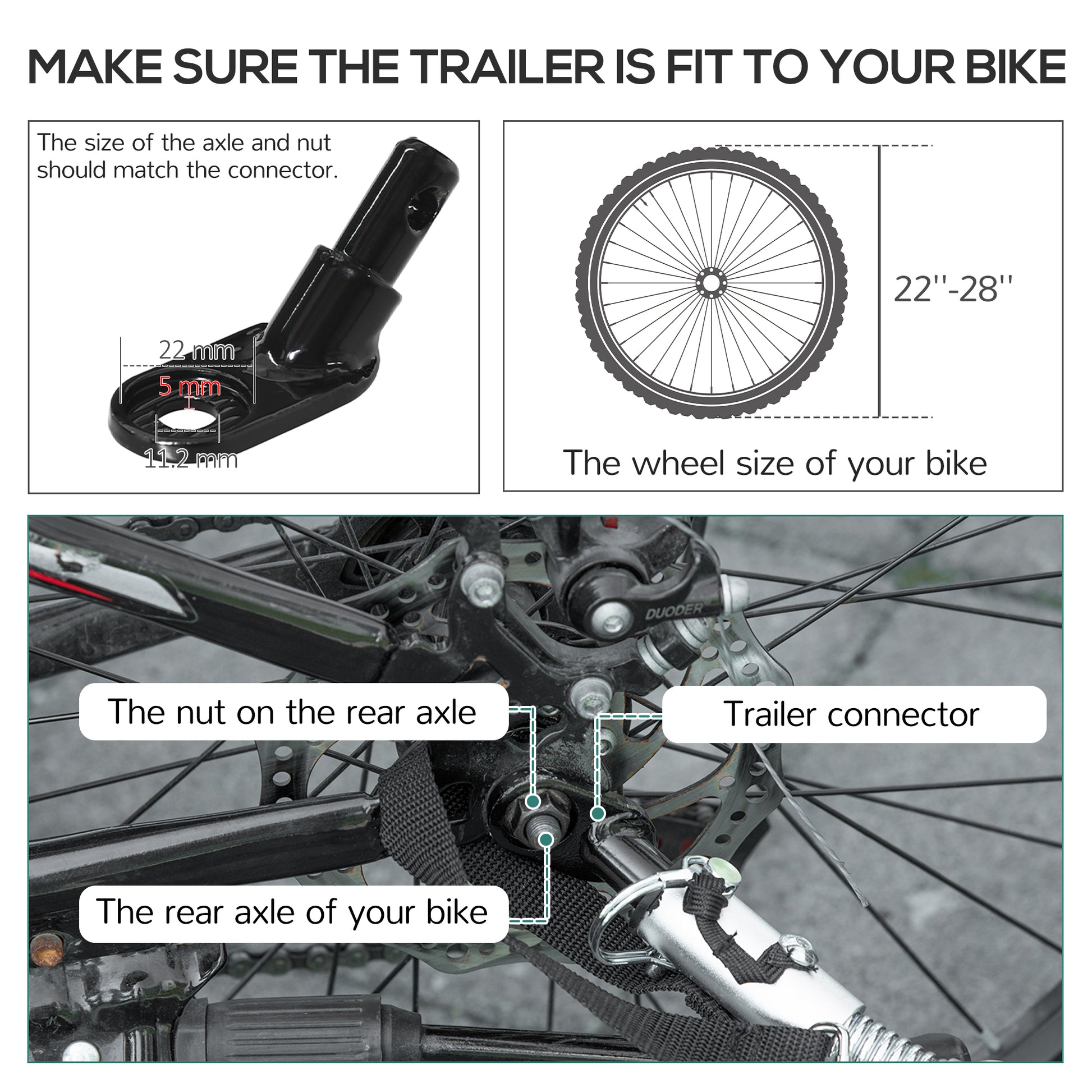 Reboque de Carga para Bicicletas Reboque para Bicicletas Desmontável com 2 Rodas Refletores Bandeira e Estrutura com Amortecimento Capacidade de 70L Carga 40 kg 125x64x53,5 cm Preto