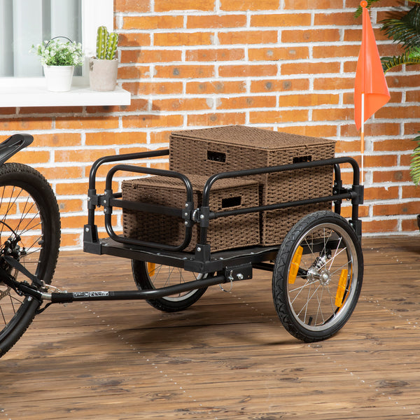 Reboque de Carga para Bicicletas Reboque para Bicicletas Desmontável com 2 Rodas Refletores Bandeira e Estrutura com Amortecimento Capacidade de 70L Carga 40 kg 125x64x53,5 cm Preto