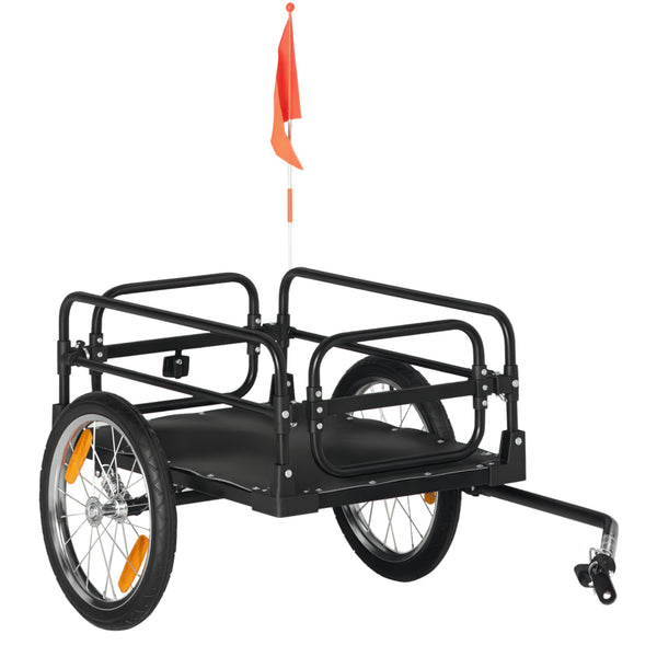 Reboque de Carga para Bicicletas Reboque para Bicicletas Desmontável com 2 Rodas Refletores Bandeira e Estrutura com Amortecimento Capacidade de 70L Carga 40 kg 125x64x53,5 cm Preto