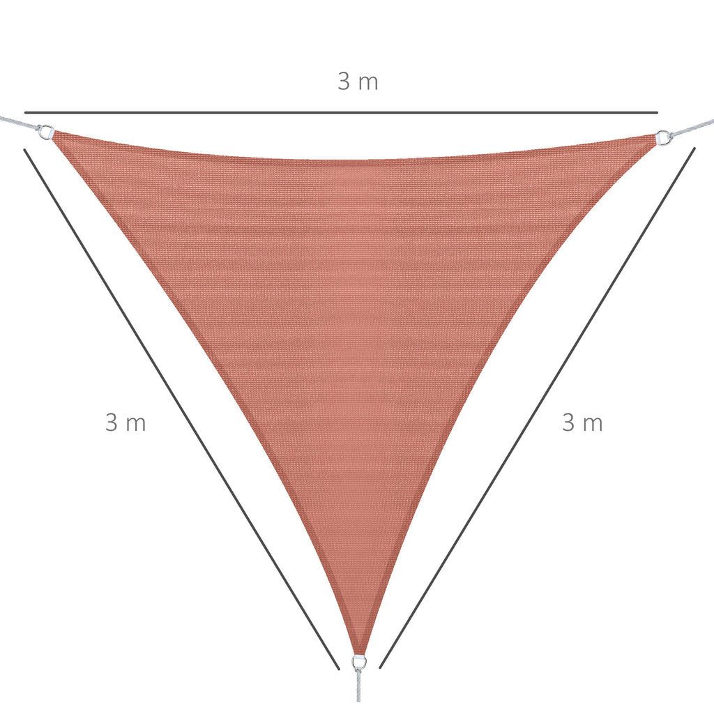 Vela de Sombra Triangular 3x3x3 m Toldo Vela de HDPE com Proteção UV Aneis em Forma de D e Cordas para Jardim Pátio Piscina Vermelho Ferrugem