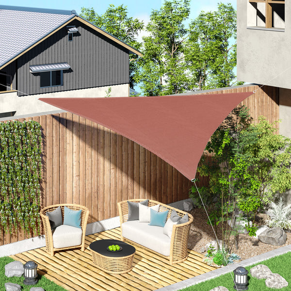 Vela de Sombra Triangular 3x3x3 m Toldo Vela de HDPE com Proteção UV Aneis em Forma de D e Cordas para Jardim Pátio Piscina Vermelho Ferrugem