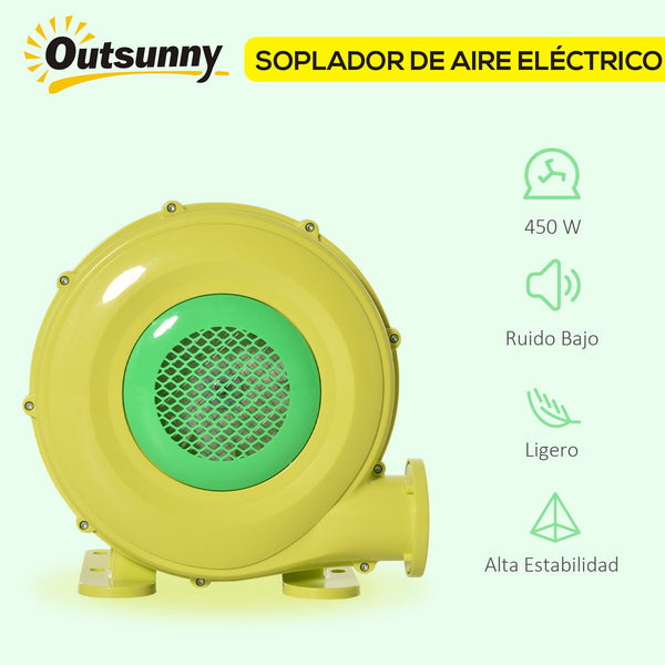 Insuflador Elétrico de 450W para Castelo Inflável Ventilador de Ar Industrial para Brinquedos Infláveis 35x26x33,5cm Amarelo e Verde