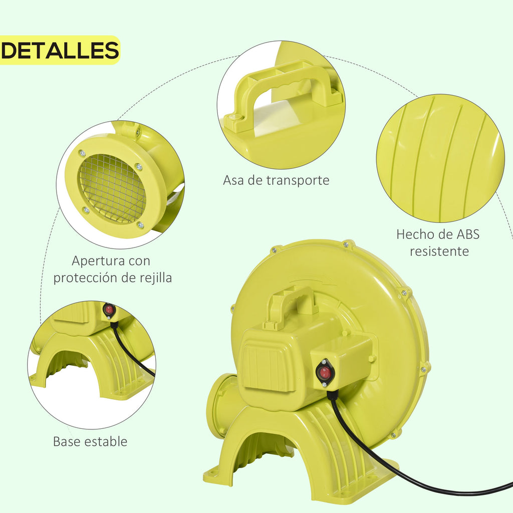 Insuflador Elétrico de 450W para Castelo Inflável Ventilador de Ar Industrial para Brinquedos Infláveis 35x26x33,5cm Amarelo e Verde