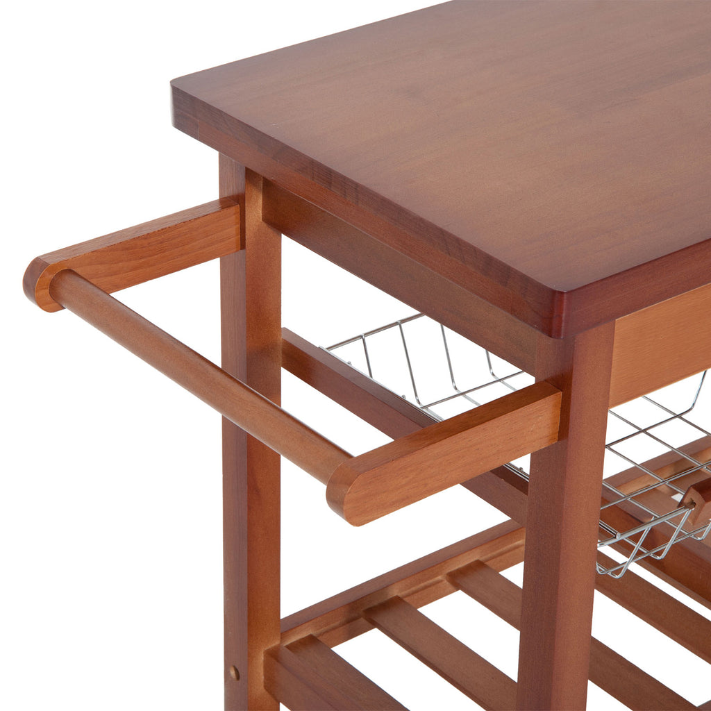 Carrinho de Cozinha Auxiliar Carrinho de Cozinha com Prateleiras Gaveta Suporte para Garrafas e 4 Rodas 85x37x85cm Nogueira