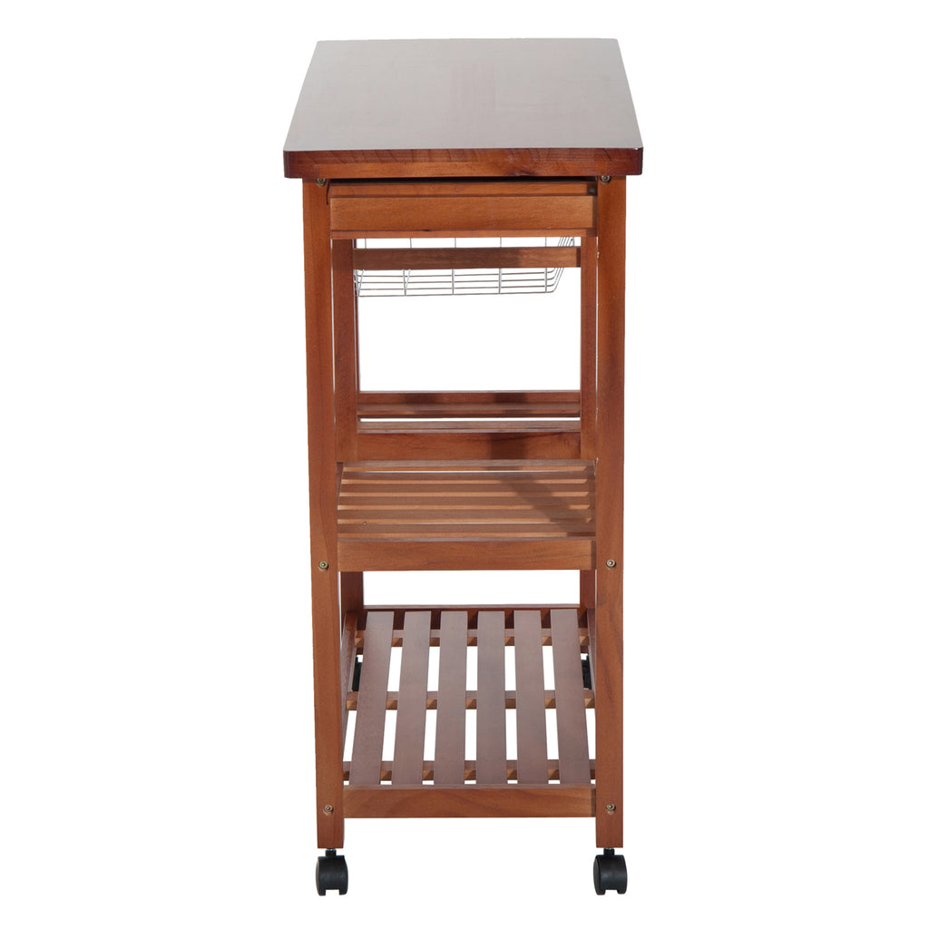Carrinho de Cozinha Auxiliar Carrinho de Cozinha com Prateleiras Gaveta Suporte para Garrafas e 4 Rodas 85x37x85cm Nogueira