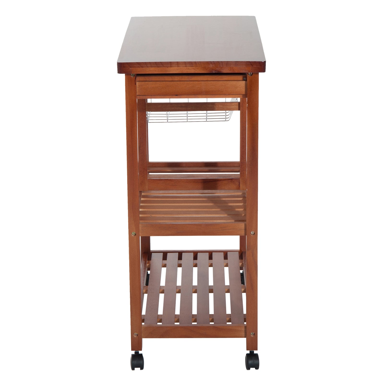 Carrinho de Cozinha Auxiliar Carrinho de Cozinha com Prateleiras Gaveta Suporte para Garrafas e 4 Rodas 85x37x85cm Nogueira