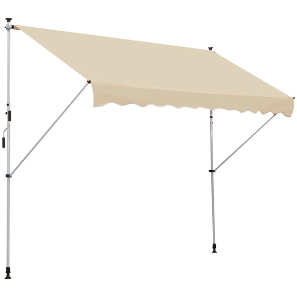 Toldo Manual Retrátil para Exterior 300x150x170-280cm Toldo Enrolável Altura Ajustável com Manivela Proteção Solar para Terraço Balcão Jardim Bege