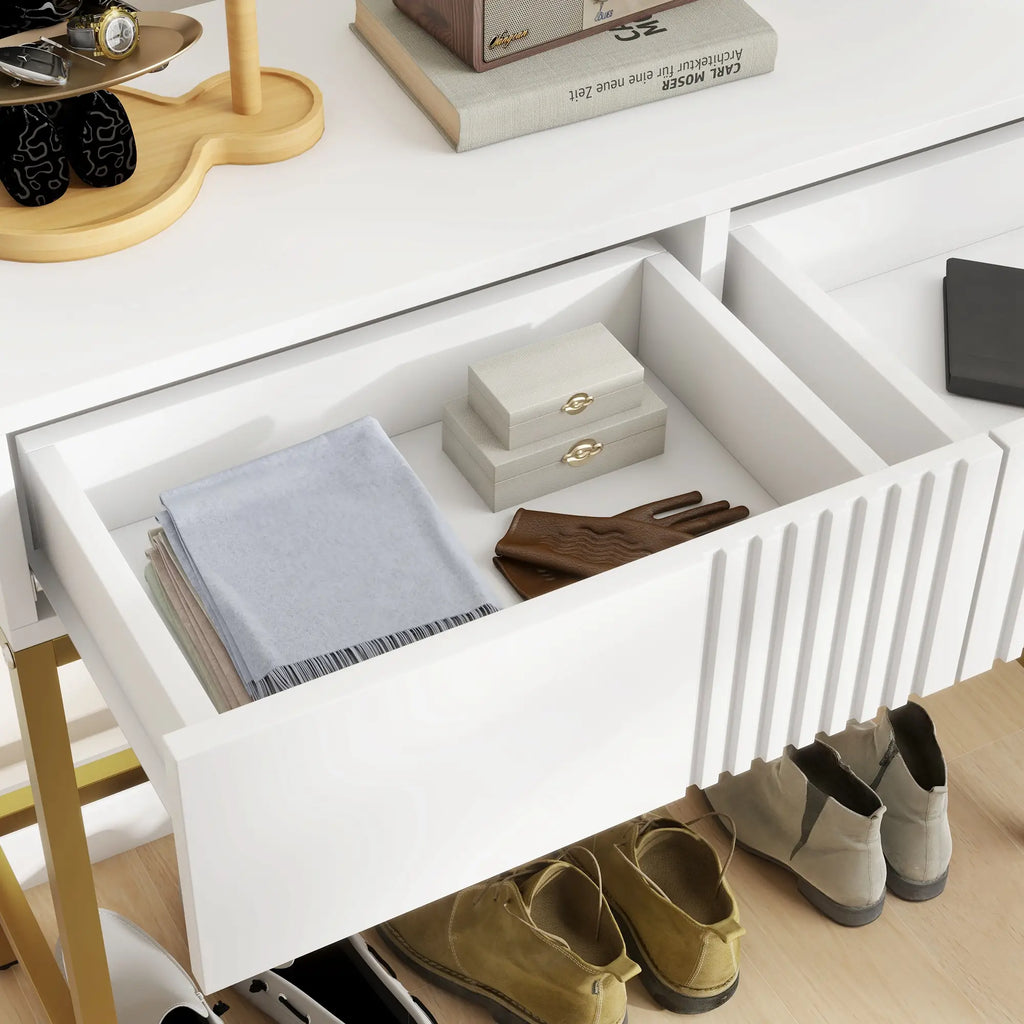 Mesa Consola Moderna Mesa de Entrada com 2 Gavetas e Pés de Aço Anti-tombo para Entrada Sala Corredor 80x31,5x75 cm Branco