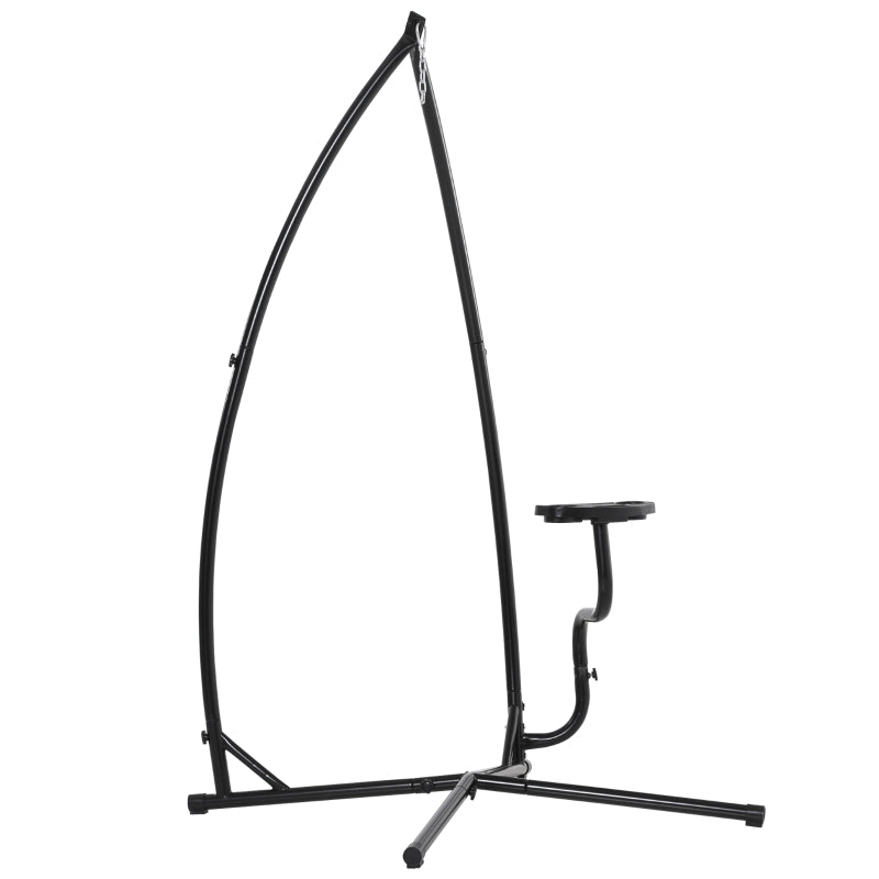 Suporte para cadeira suspensa Suporte giratório de 190 cm com mesa lateral carga máx.120kg Estrutura metálica para jardim de pátio preto