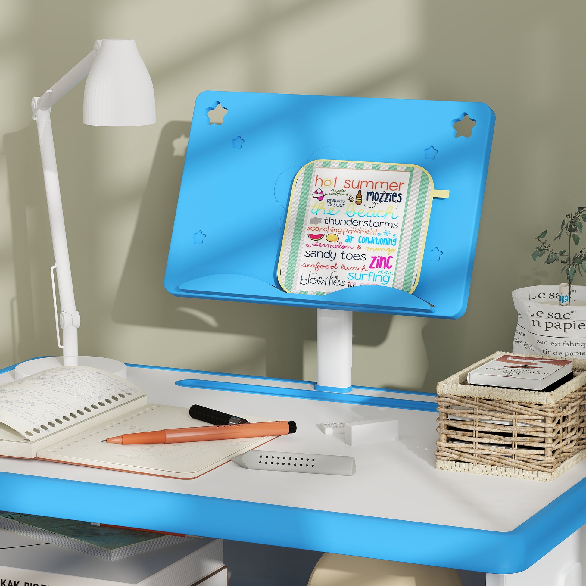 Conjunto de Secretária e Cadeira para Crianças de 6-12 Anos Secretária Infantil com Altura Ajustável 1 Gaveta 1 Suporte para Lápis e 1 Prateleira para Livros 60x45x90-120 cm Azul