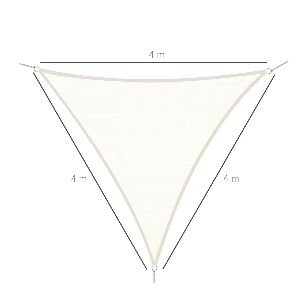 Vela de Sombra Triangular 4x4x4 m Toldo Vela de Poliéster com Proteção UV Aneis em Forma de D e Cordas para Jardim Pátio Piscina Creme