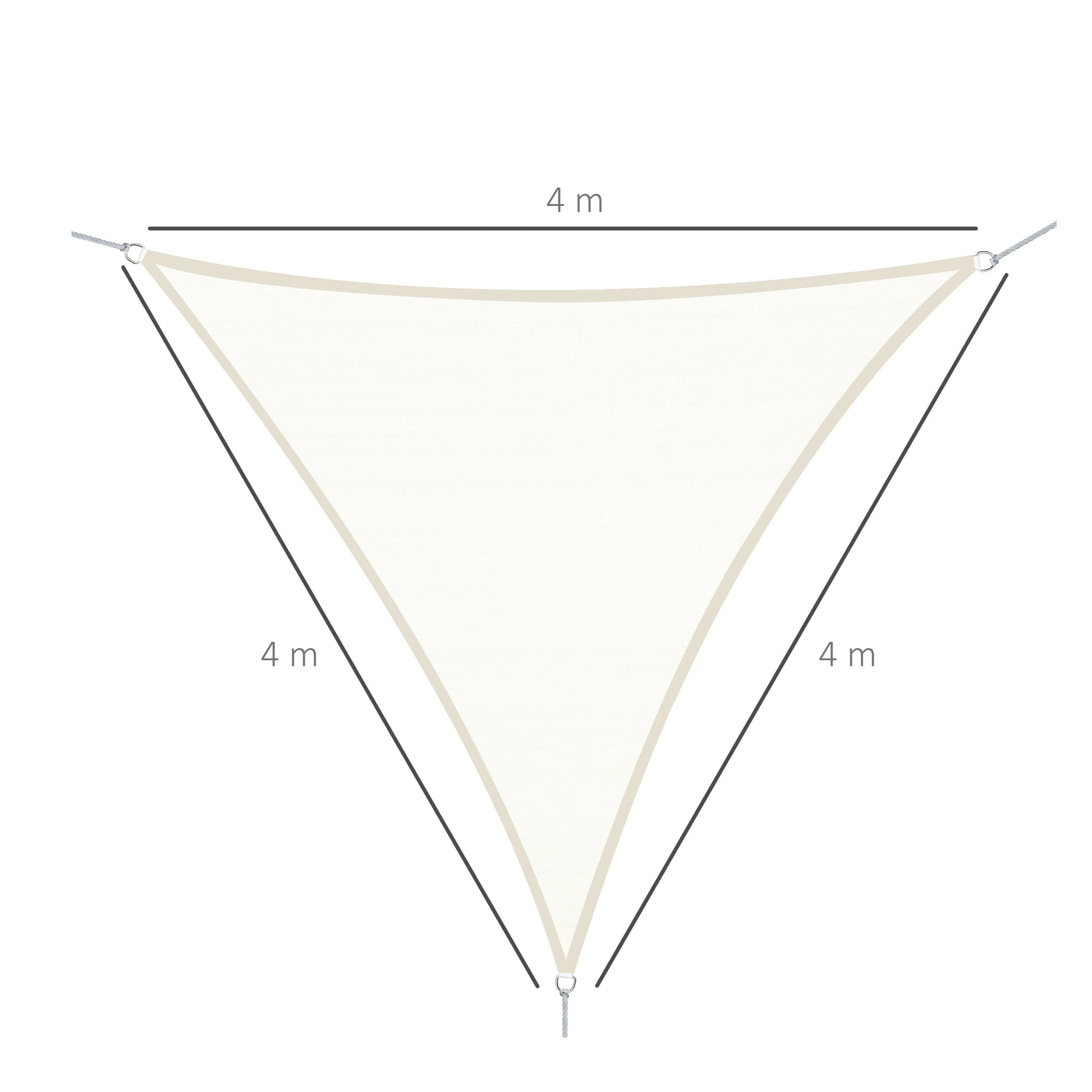 Vela de Sombra Triangular 4x4x4 m Toldo Vela de Poliéster com Proteção UV Aneis em Forma de D e Cordas para Jardim Pátio Piscina Creme