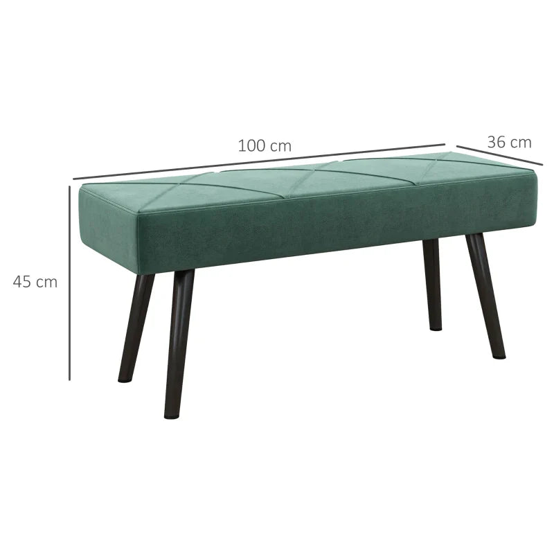 Banco de Pé de Cama Multifuncional Banco de Pé de Cama Moderno Banco de Dormitório com Pés de Aço e Assento Acolchoado Carga Máxima 120 kg Entrada Corredor 100x36x45 cm Verde