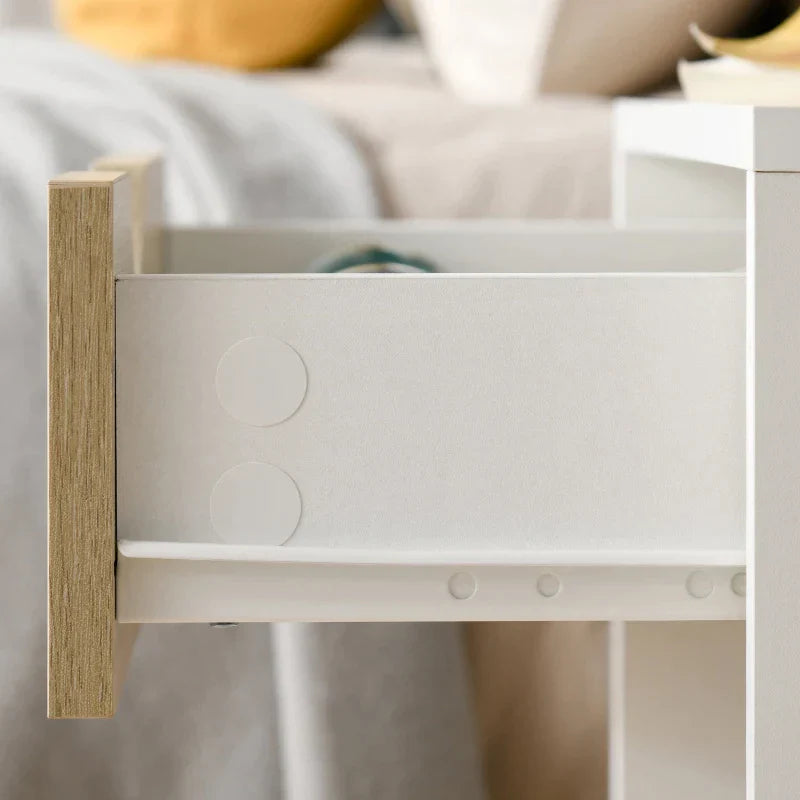 Conjunto de 2 Mesas de Cabeceira Mesa Auxiliar com 1 Gaveta e Prateleira de Armazenamento para Dormitório Sala de Estar Escritório Estilo Moderno 50x39x51cm Branco e Carvalho
