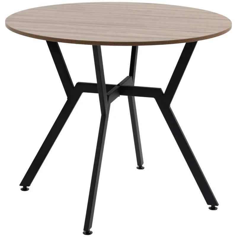 Mesa de Cozinha Redonda Mesa de Jantar Estilo Industrial com Bancada de Madeira e Estrutura de Aço para Sala de Jantar Carga 60kg Ø90x76 cm Marrom e Preto