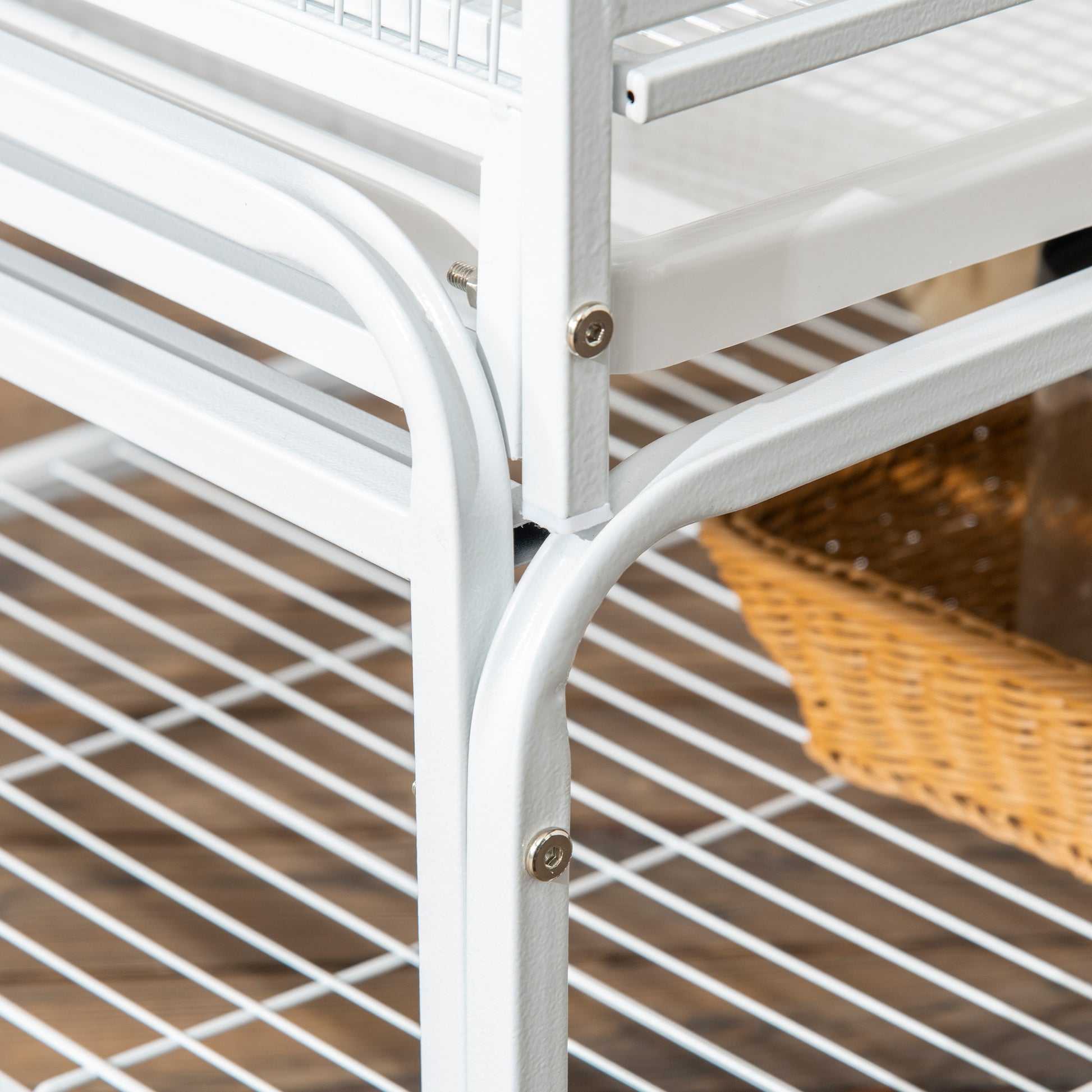 PawHut Gaiola para Pássaros com Rodas 83x53x180 cm Gaiola Metálica de 3 Níveis com 3 Poleiros Comedouros Brinquedos Rampas e Prateleira de Armazenamento para Canários Periquitos Branco