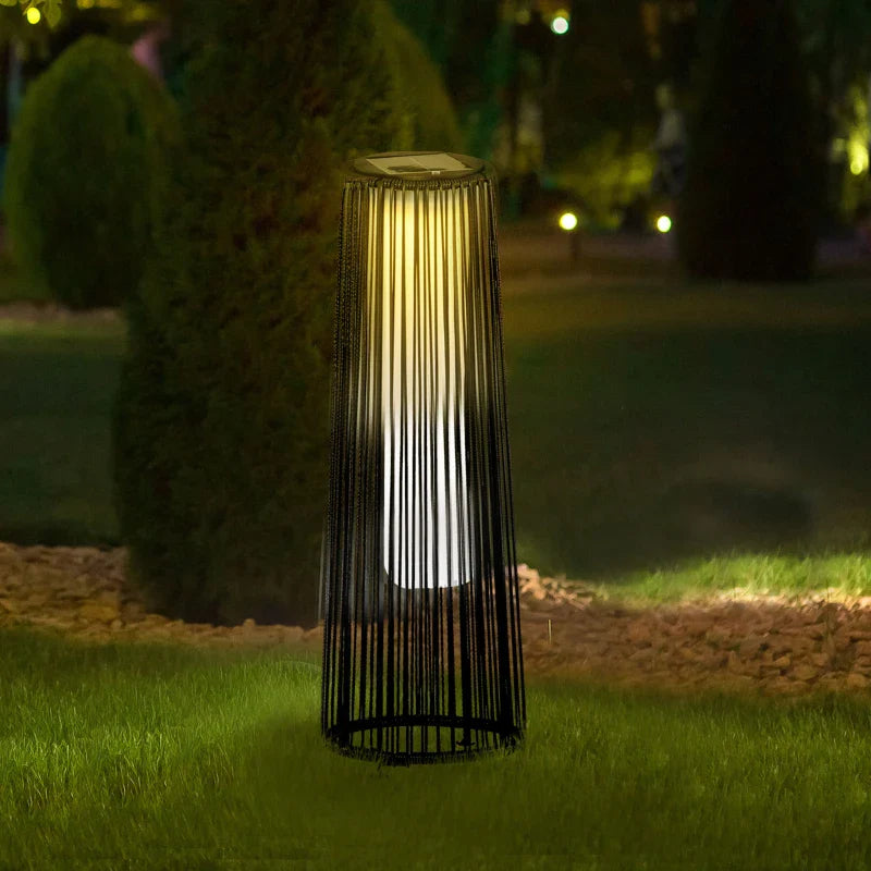 Candeeiro Solar de Vime de Energia Solar com LED 1,5 W Interruptor de Controle Automático de Luz Decoração Exterior Ø21,5x61cm Preto