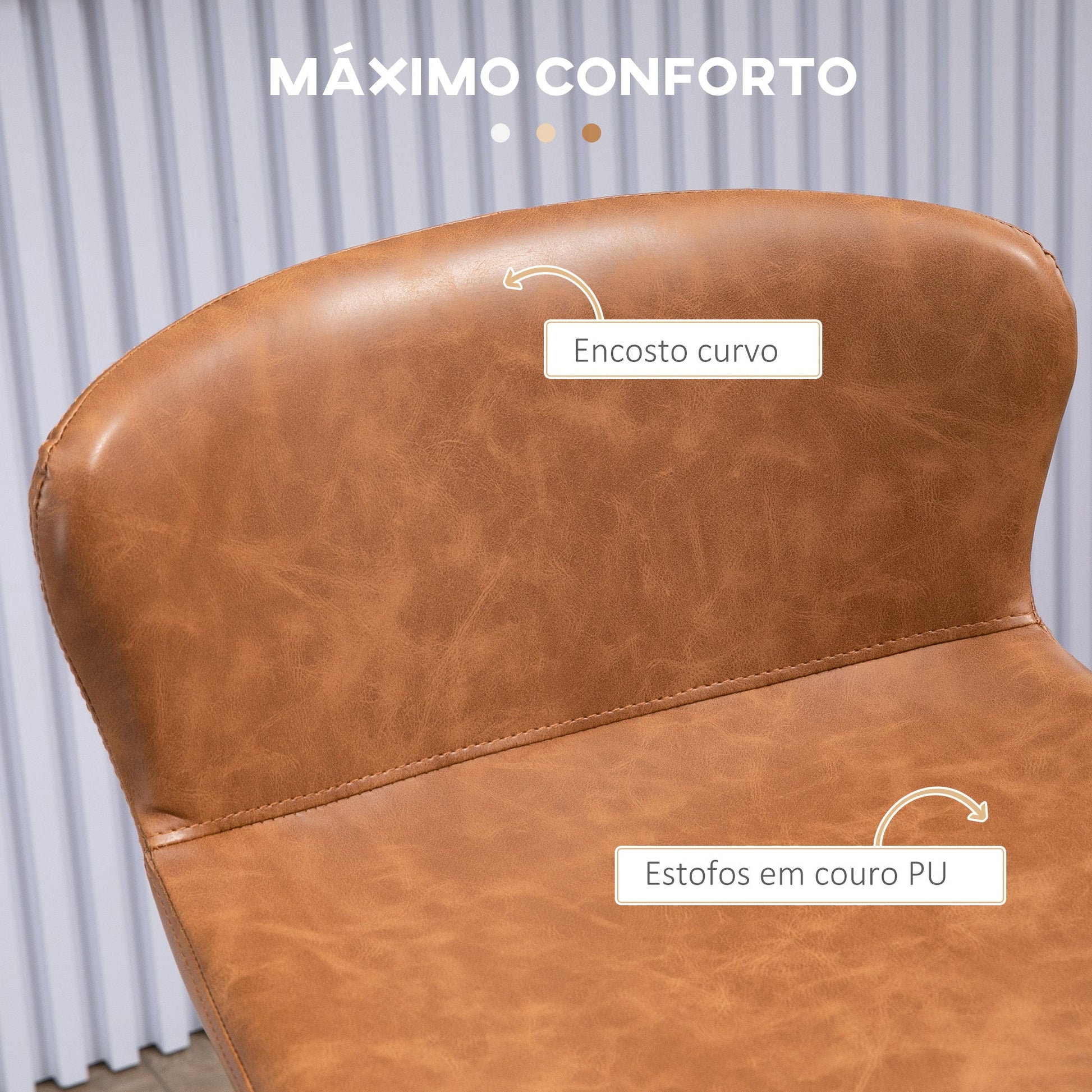 Conjunto de 2 Bancos Altos de Cozinha Bancos Altos de Cozinha com Encosto Estofado em PU Carga 120 kg para Bar Sala de Jantar 45x49x94,6 cm Marrom