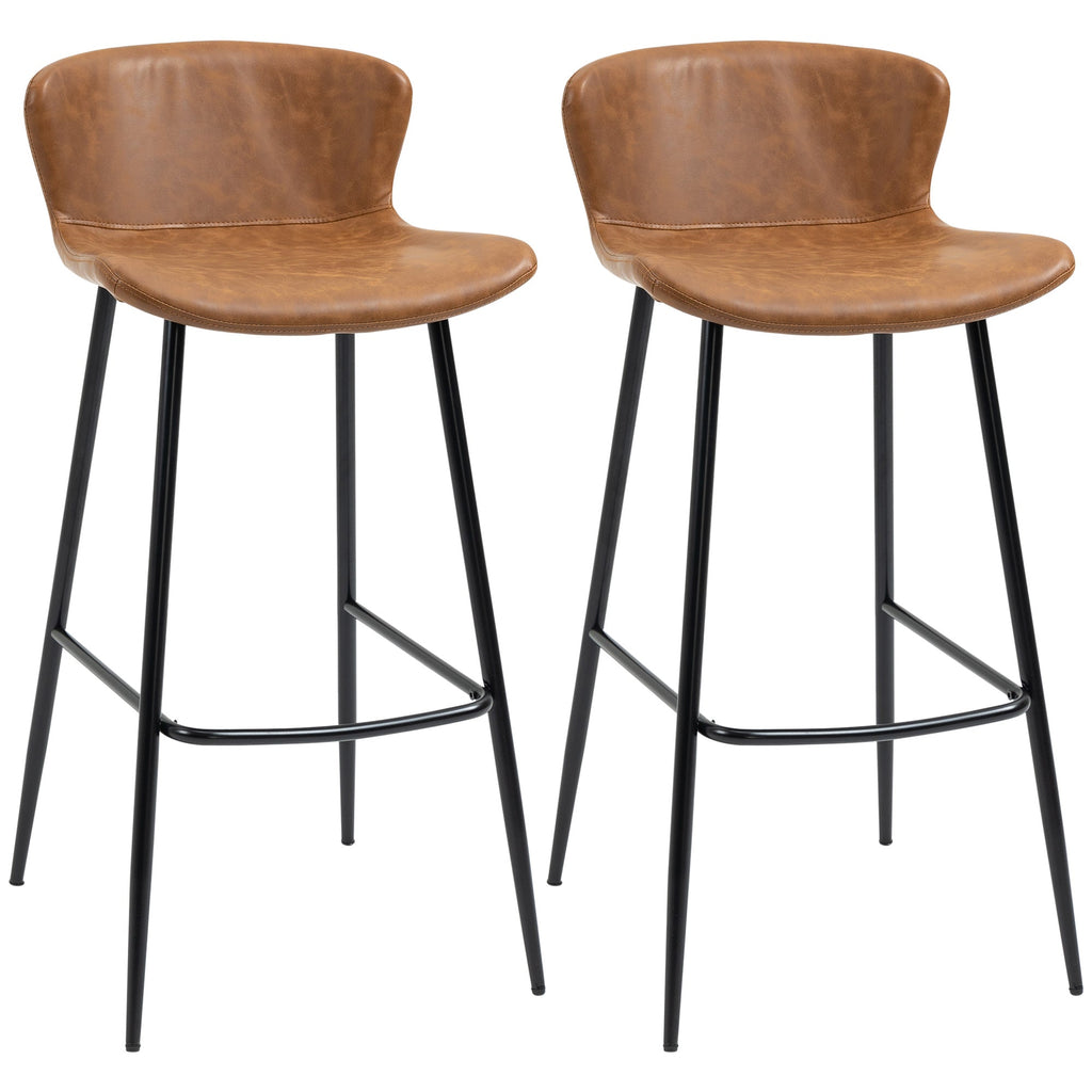 Conjunto de 2 Bancos Altos de Cozinha Bancos Altos de Cozinha com Encosto Estofado em PU Carga 120 kg para Bar Sala de Jantar 45x49x94,6 cm Marrom