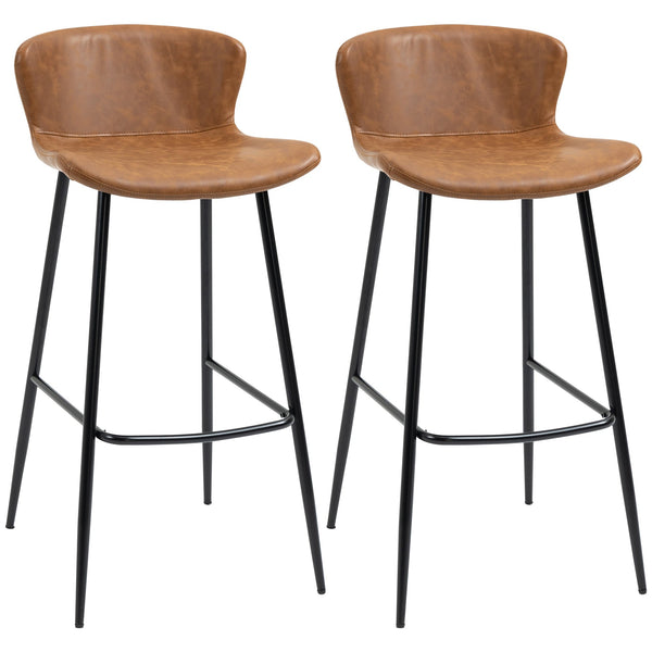 Conjunto de 2 Bancos Altos de Cozinha Bancos Altos de Cozinha com Encosto Estofado em PU Carga 120 kg para Bar Sala de Jantar 45x49x94,6 cm Marrom