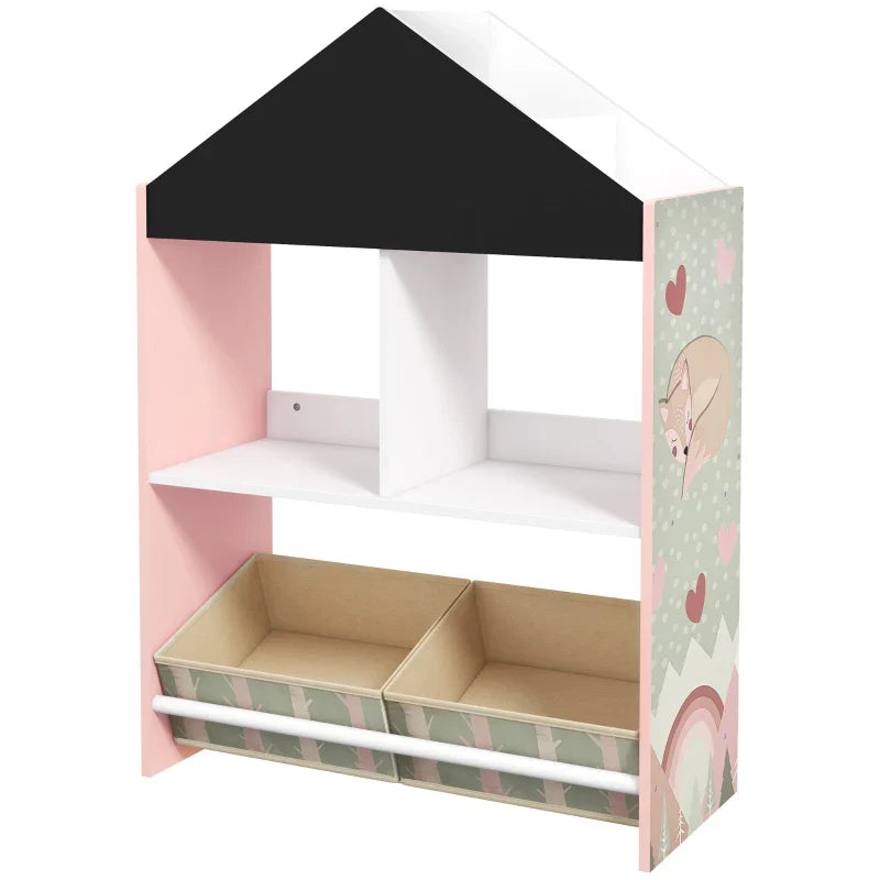Estante para Brinquedos Organizador Infantil com Prateleiras Abertas e 2 Caixas de Tecido não Tecido Amovíveis para Sala de Jogos Dormitório Escola Infantil 62,4x26,5x90 cm Rosa