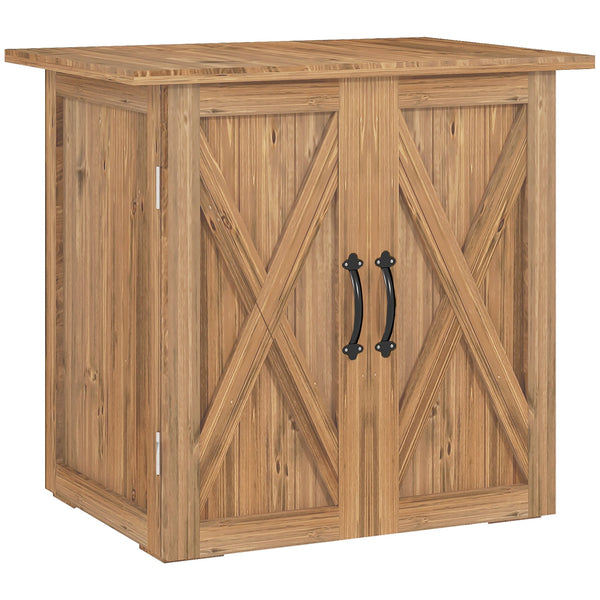 Ármário de Jardim Abrigo de Madeira para Exterior com 2 Portas Magnéticas Abrigo para Armazenamento de Ferramentas 77x55x72 cm Marrom
