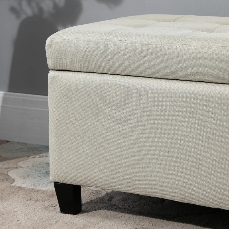 Banco de Armazenamento Acolchoado Banco Estofado em Linho Tampa com Abertura para Sala de Estar Entrada Dormitório Carga Máxima 120 kg 125x49x41,5 cm Bege