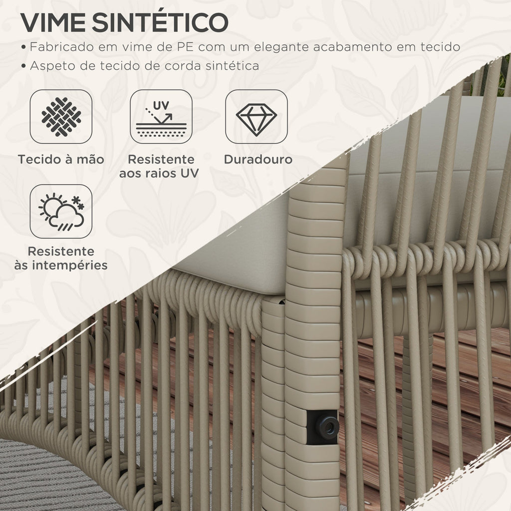 Conjunto de Móveis de Jardim de Vime Conjunto de 4 Peças de Móveis de Varanda com 1 Sofá de 2 Lugares 2 Poltronas Almofadas e Mesa de Centro com Bancada de Vidro para Pátio Cáqui