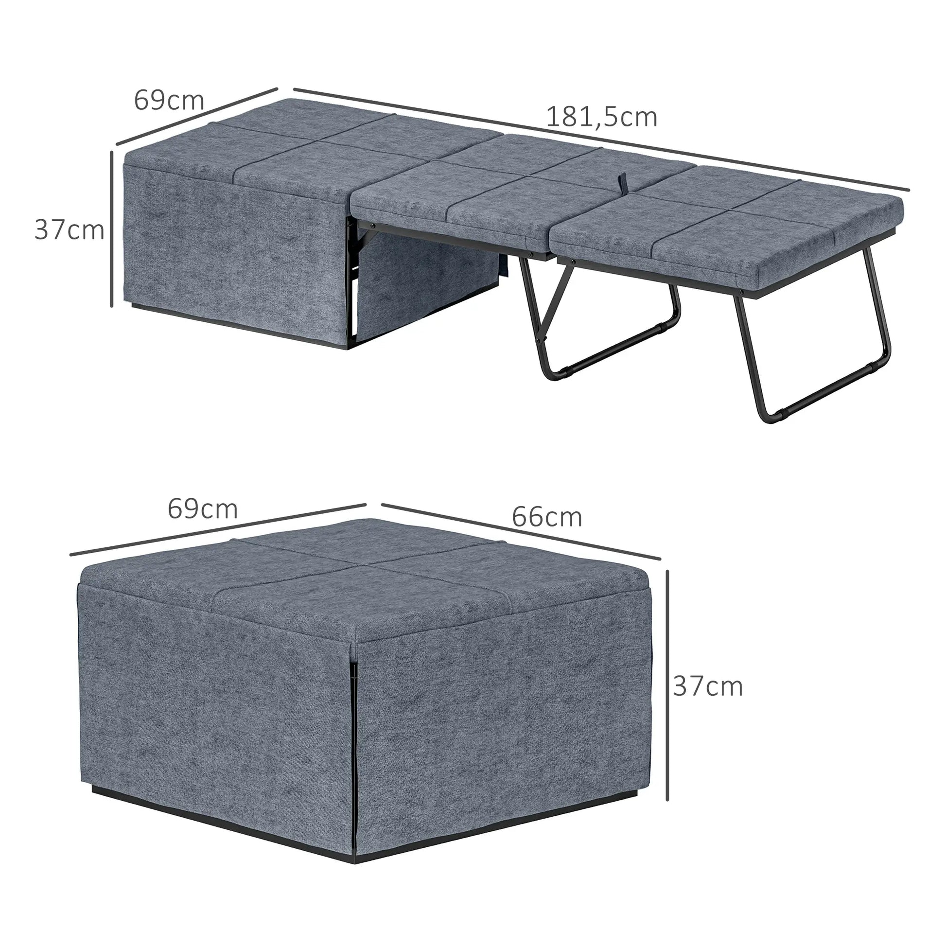 Cama Dobrável 68x180 cm com Colchão de Espuma Cama Dobrável para Convidados com Capa de Proteção Cama de Convidados Carga 120 kg Cinza
