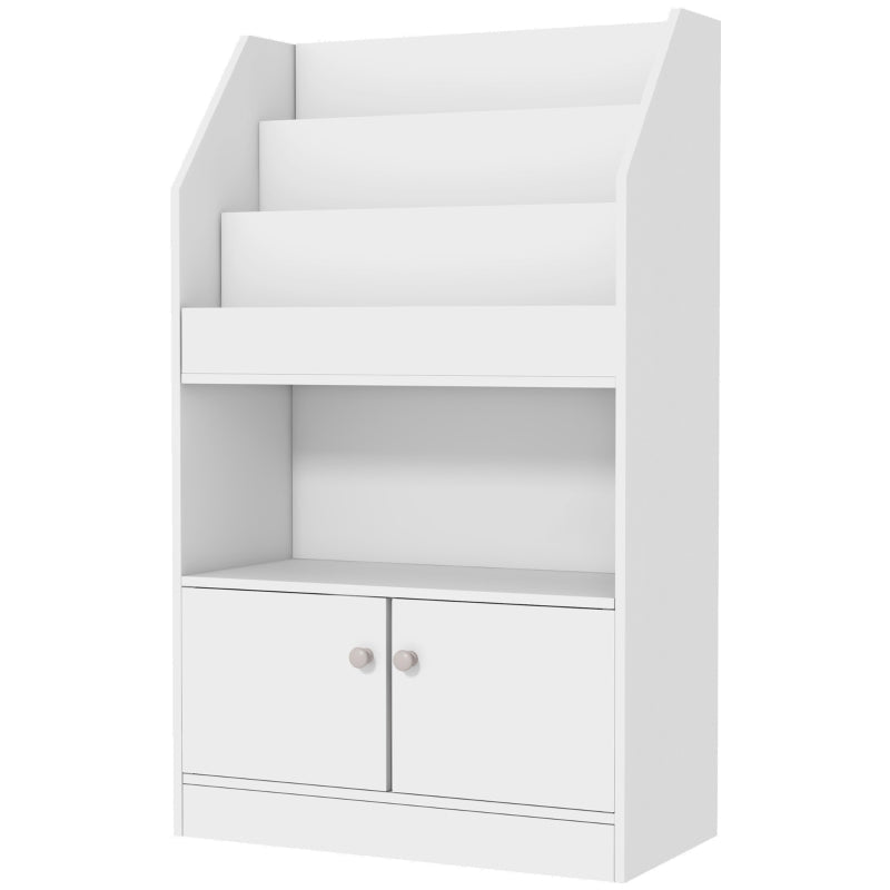 Estante para Brinquedos Infantil Estante de Livros para Crianças de 3 a 8 Anos para Brinquedos Sapatos com 3 Compartimentos e 2 Armários para Dormitório 60x29,5x100 cm Branco