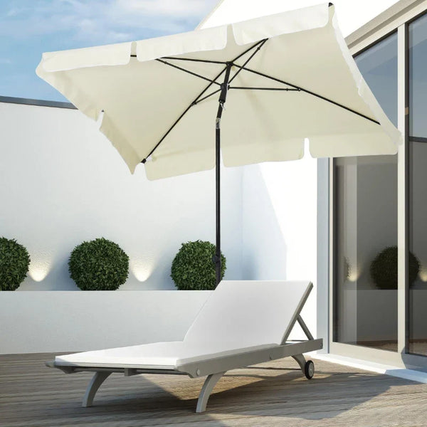 Chapéu de Sol Retangular de Jardim 198x130x240cm Chapéu de Sol de Alumínio com Função de Inclinação para Terraço Pátio Exterior Creme