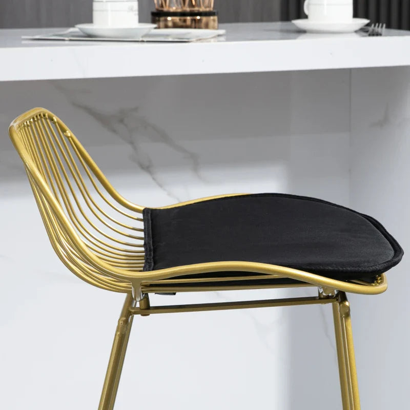 Conjunto de 2 Bancos Altos de Cozinha Moderno Bancos de Bar com Almofada de Veludo Encosto e Apoio para os Pés Carga 120 kg 46,5x48x93 cm Dourado