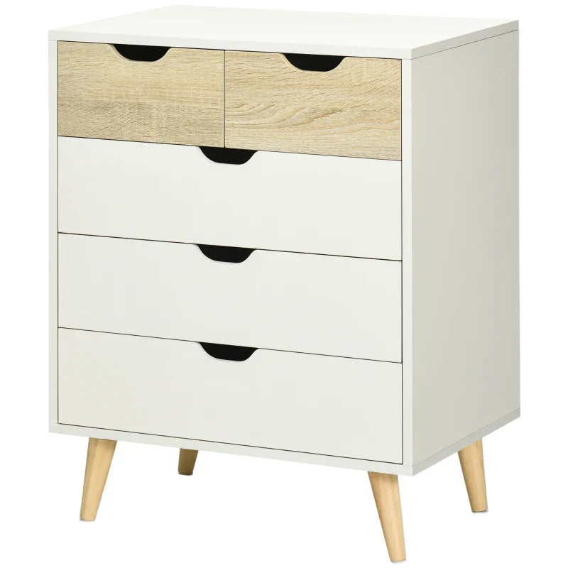 Cómoda com 5 Gavetas e Pés Elevados Cómoda para Dormitório Sala de Estar Estilo Moderno Anti-Tombo 60x40x77,5cm Madeira e Branco