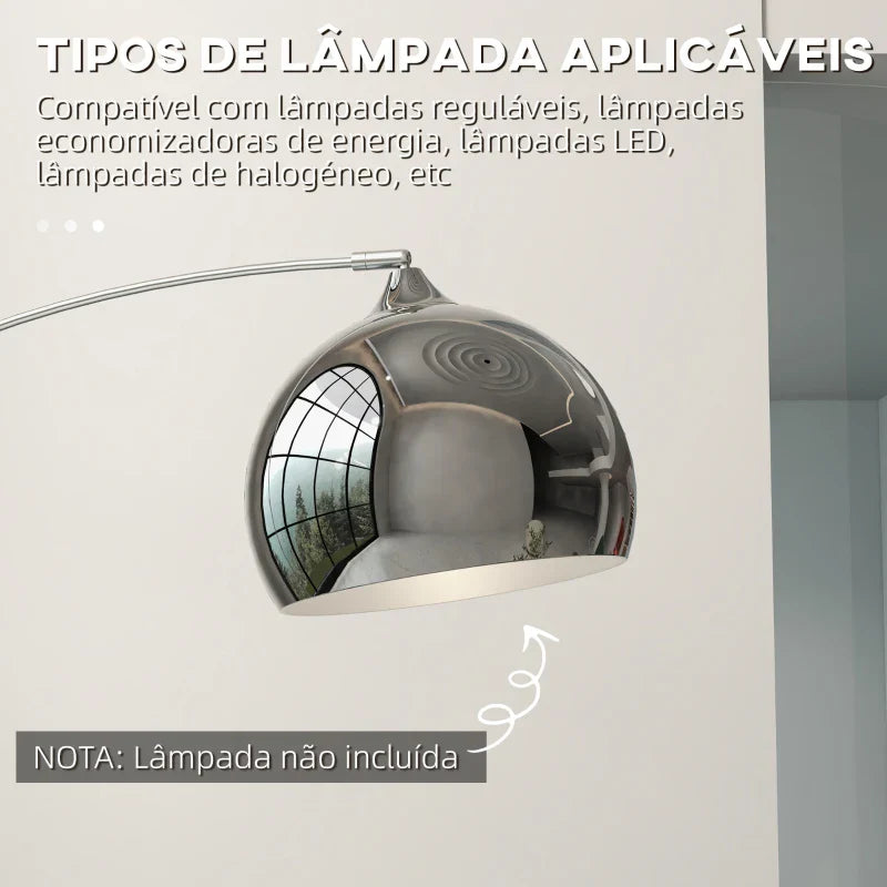 Candeeiro de Pé em Forma de Arco com Altura e Comprimento Ajustáveis Candeeiro de Leitura para Lâmpadas E27 Potência Máxima 40W com Interruptor de Pé 110-115x30x170-180 cm Prata e Preto