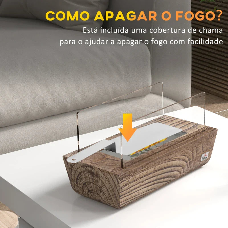 Lareira de Bioetanol de Mesa Capacidade 150 ml 1000BTU/Hr Combustão de 45 Minutos Lareira de Bioetanol para Interior 5-8 ㎡ Lareira de Bioetanol de Aço Inoxidável 33x16x18 cm Carvalho