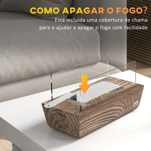 Lareira de Bioetanol de Mesa Capacidade 150 ml 1000BTU/Hr Combustão de 45 Minutos Lareira de Bioetanol para Interior 5-8 ㎡ Lareira de Bioetanol de Aço Inoxidável 33x16x18 cm Carvalho