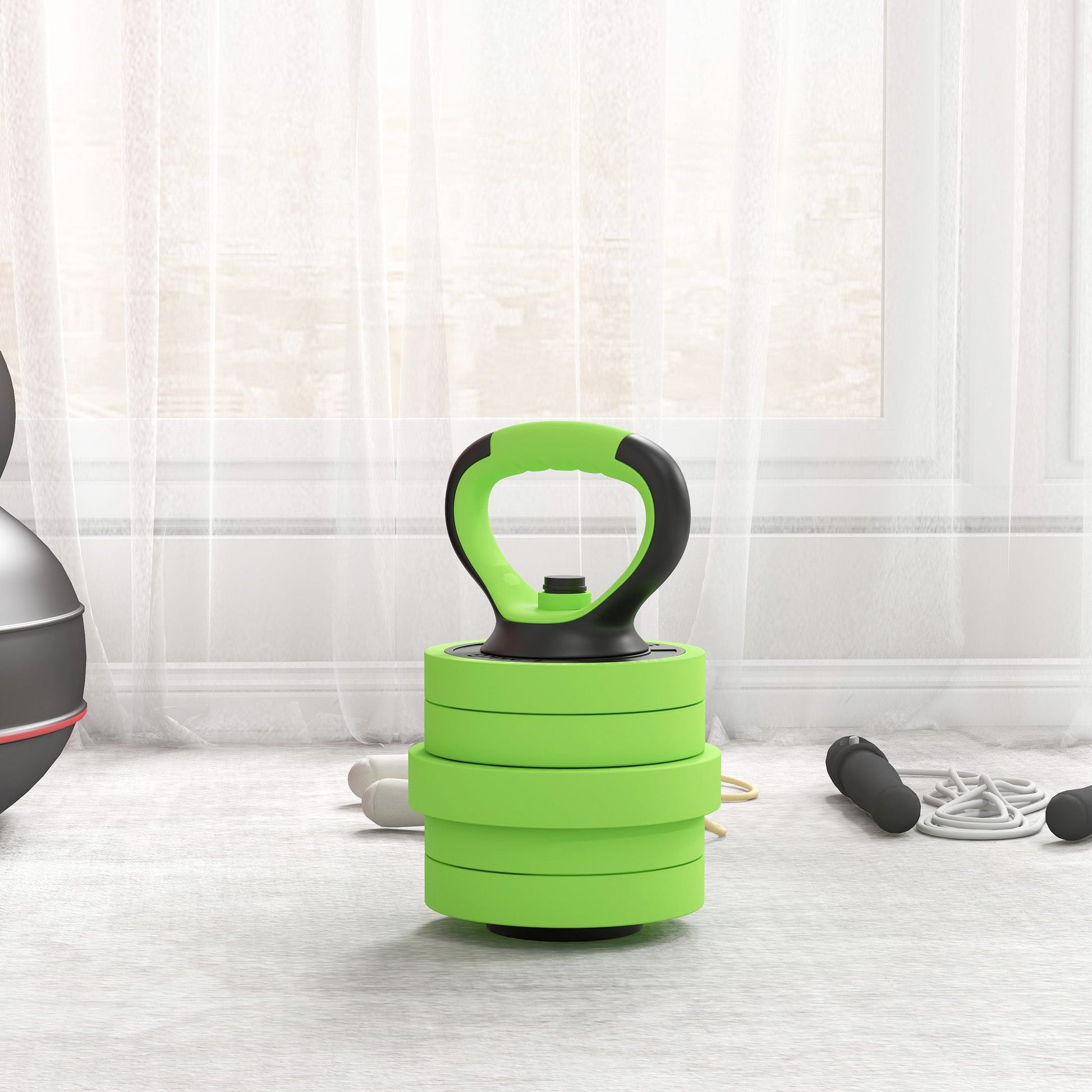 SPORTNOW Conjunto de Halteres 20kg 4 em 1 Conjunto de Pesos com Kettlebell Barra de Pesos para Treino de Força em Casa Ginásio Escritório Verde