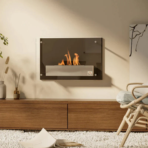 Lareira de Bioetanol de Parede 60x22x40cm Capacidade de 1,5 Combustão de 3 Horas Estufa de Bioetanol de Aço Inoxidável para Sala de Dormitório Preto