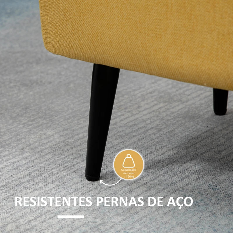 Banco de Armazenamento Estofado em Linho com Tampa Abatível e Pés de Aço para Dormitório Sala de Estar Entrada Carga Máxima 150kg 101x38,5x44,5 cm Amarelo
