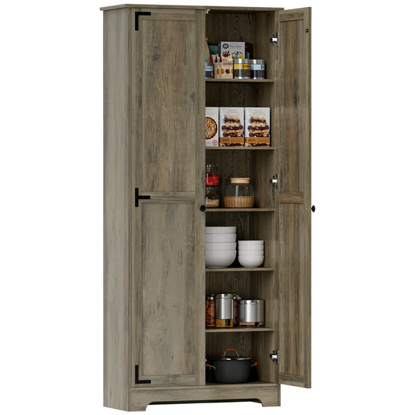 Armário de Cozinha Armário de Arrumação com 2 Portas e Prateleiras Ajustáveis para Sala de Jantar Sala de Estar 78x31,5x182 cm Marrom Acinzentado