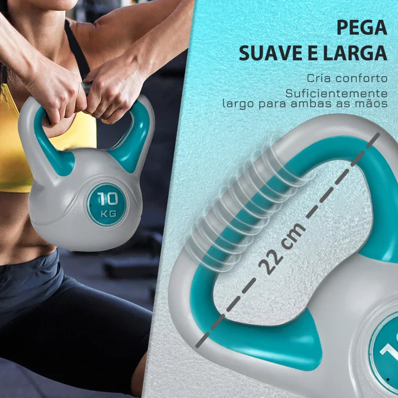 SPORTNOW Kettlebell 10kg Peso Russo com Revestimento de PU e Enchimento de Areia para Treinamento em Casa Ginásio 22x16x26cm Azul e Cinza