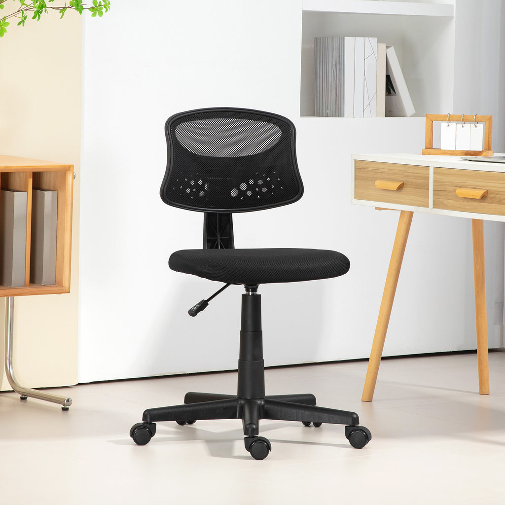 Cadeira de Escritório sem Apoio para os Braços Cadeira de Escritório Giratória com Encosto de Malha Respirável Altura Ajustável Carga 120 kg 43x48x78-88 cm Preto