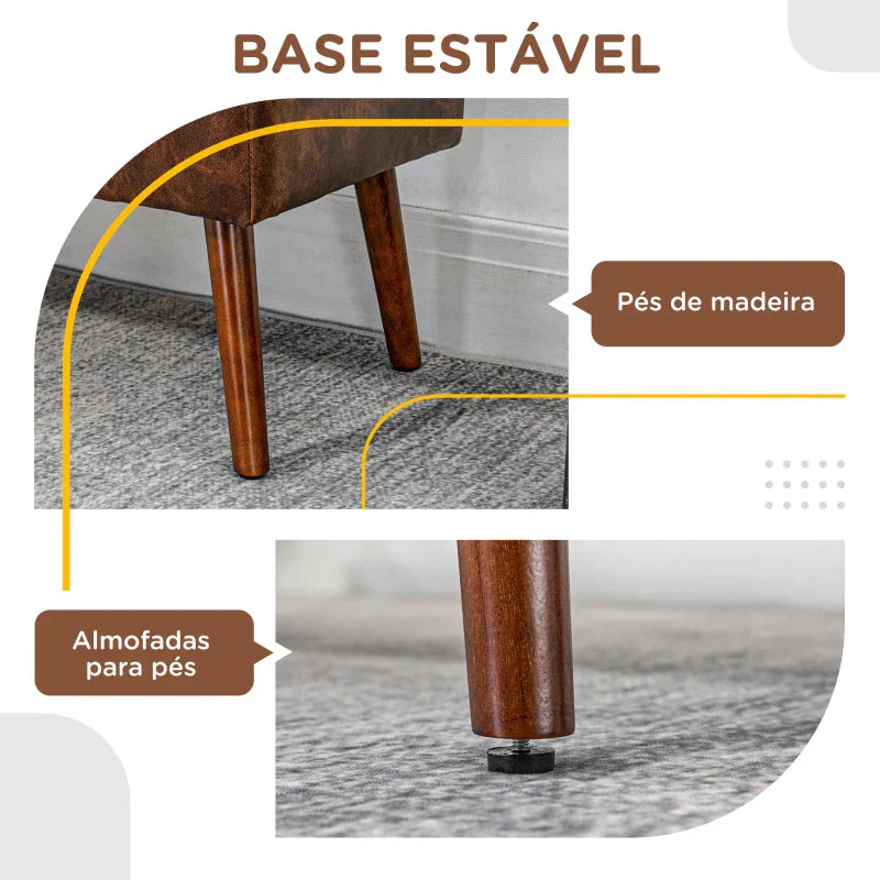 Banco de Pé de Cama Multifuncional Banco Pé de Cama Clássico Banco Dormitório com Pés de Madeira e Assento Acolchoado Carga 120 kg para Entrada Corredor 114x38x42 cm Marrom
