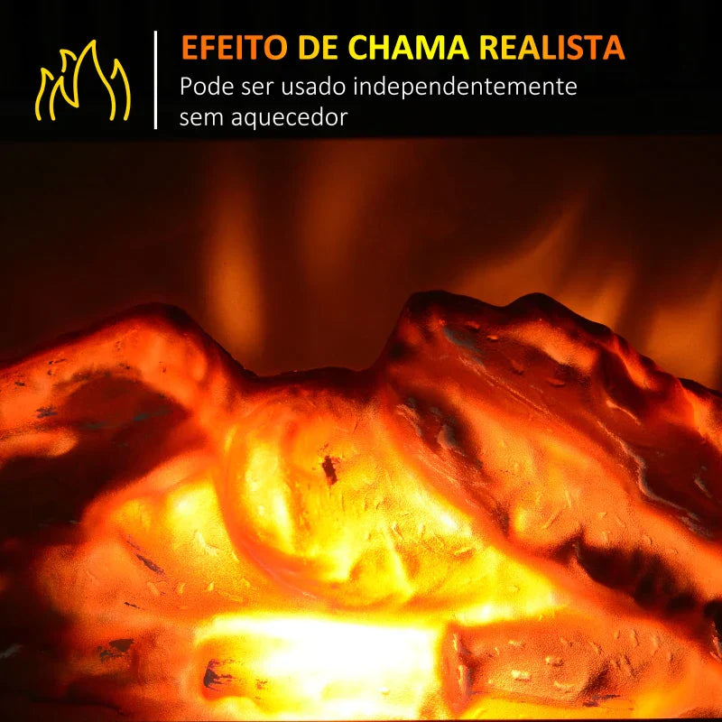 Lareira Elétrica Portátil Lareira Elétrica Compacta com Termostato Ajustável 600W/1200W e Efeito de Chama Realista 34x17x25cm Branco