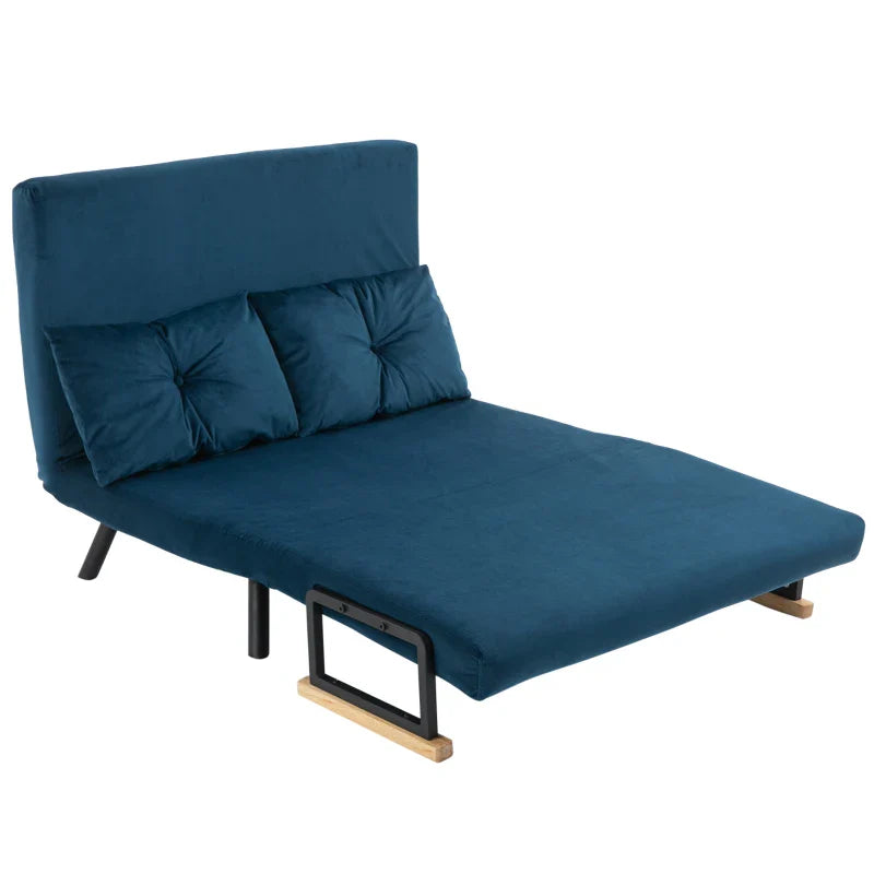 Sofá Cama Sofá Convertível em Cama de 2 Lugares Dobrável com Encosto Ajustável em 5 Níveis e 2 Almofadas Acolchoadas para Escritório Dormitório Sala de Estar 102x73x81 cm Azul